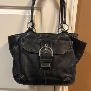 Black Leather Coach Tote Bag